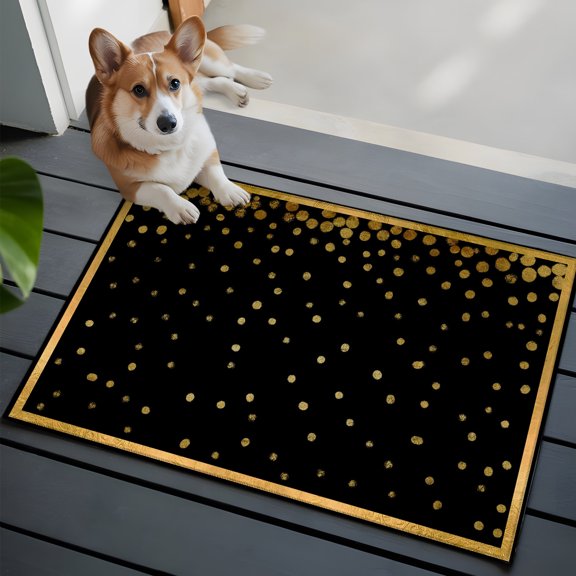 Golden Speckle Small Area Rugs 2x3 Luxe Gold Frame Foil Polka Dot Black Entryway Rugs Washable Door Mat, Low-Profile Area Rugs Non Slip Floor Carpet for Living Room Bedroom Home Office