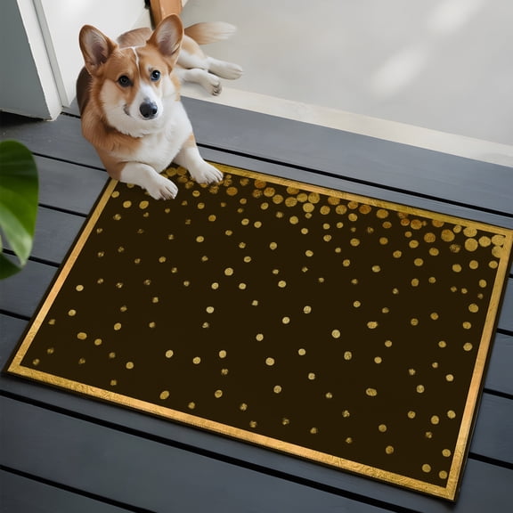 Golden Speckle Small Area Rugs 2x3 Luxe Gold Frame Foil Polka Dot Brown Entryway Rugs Washable Door Mat, Low-Profile Area Rugs Non Slip Floor Carpet for Living Room Bedroom Home Office