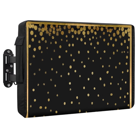 Golden Speckle Waterproof Outdoor TV Cover, Luxe Gold Frame Foil Polka Dot Black Outside Weatherproof TV Enclosures for 30 to 32 Inch LCD Television Shield Flat Screen Protectors