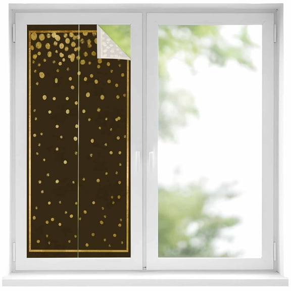 Golden Speckle Window Privacy Film Luxe Gold Frame Foil Polka Dot Brown Decorative Glass Window Film UV Blocking Static Cling Non-Adhesive Sticker Covering for Home Door 19.6 x 39.3 inches