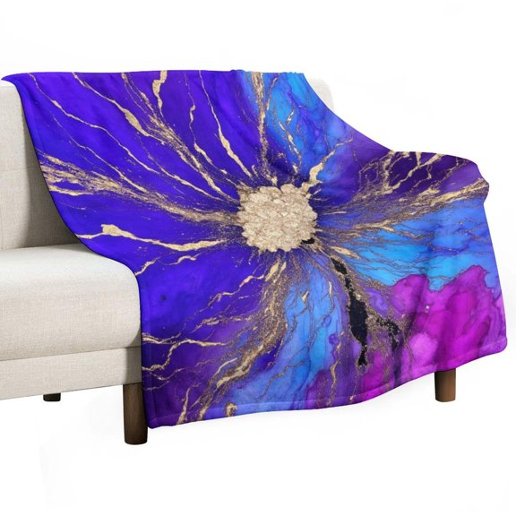 Golden Splash on Purple Blue Canvas Throw Blanket Warm Microfiber Flannel Bedroom Decor Blankets For Beds