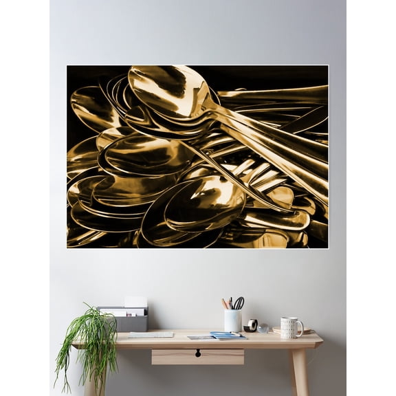 Golden Spoon Poster Wall Art, Modern Wall Decor For Living Room Bedroom, 8x12 UNFRAMED