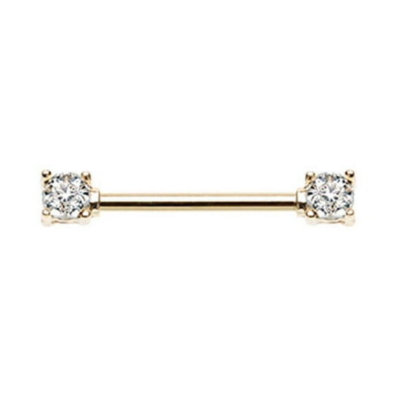 Golden Sprinkle Dot Multi Gem Prong Set Nipple Barbell Ring