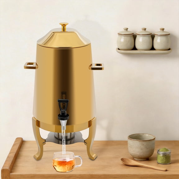Golden Stainless Steel 13 Liter Electric Thermos Pot Commercial Hot Drink Machine Beverage Barrel with Alcohol Stove