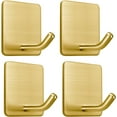 thumbnail image 1 of Golden Stainless Steel Square Self Adhesive Hooks - Extra-Long Anti-Slip with Upgraded Adhesive, Holds 15lb Heavy Duty Wall Hooks for Kitchen, Bathroom, Garage -4 Packs Gold, 1 of 8