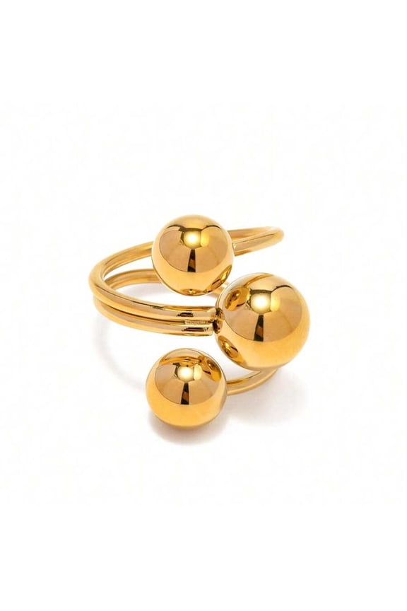 Golden Stainless Steel Triple Ball Adjustable Statement Ring For Adults