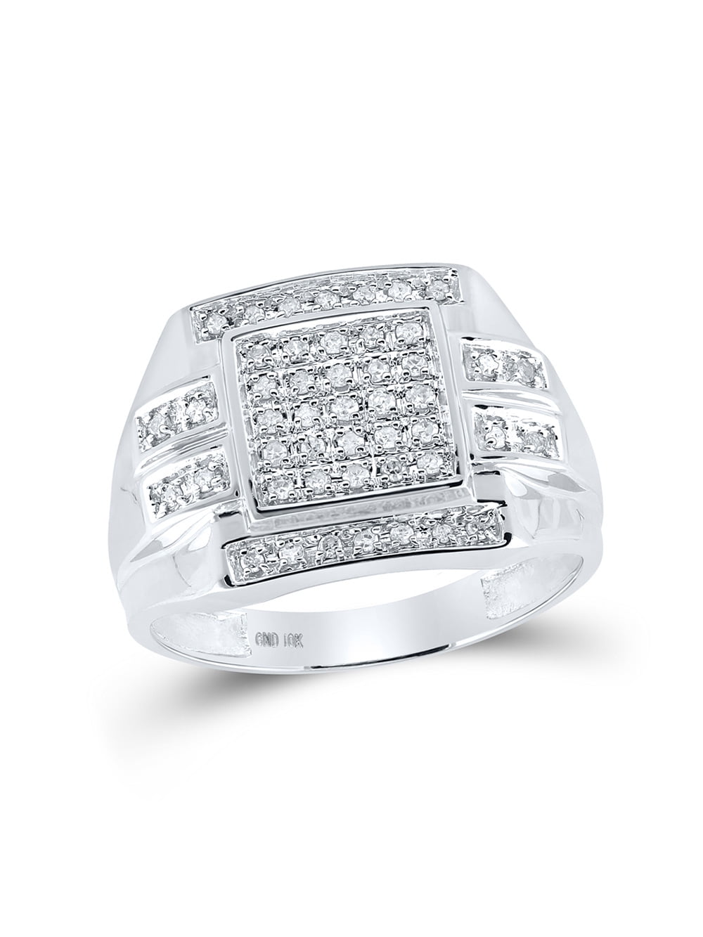 Golden Star 10kt White Gold Mens Round Diamond Square Cluster Ring 1/3 ...