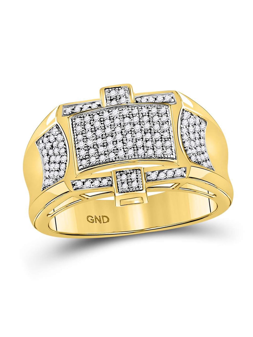 Golden Star 10kt Yellow Gold Mens Round Diamond Rectangle Cluster Ring ...