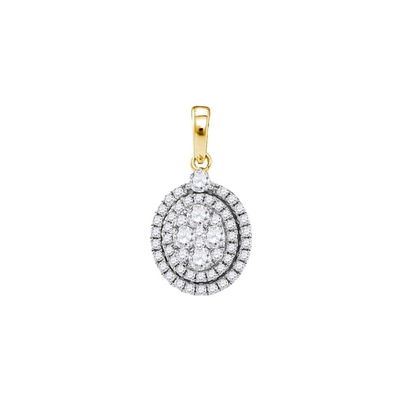 Golden Star 14kt Yellow Gold Womens Round Diamond Oval Cluster Pendant 1 Cttw