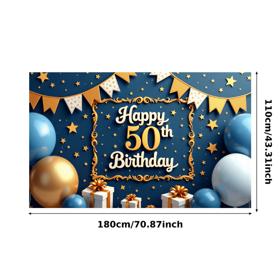 Golden Star Birthday Banner Celebration Happy 50th Birthday for Birthday Party Indoor Outdoor Event