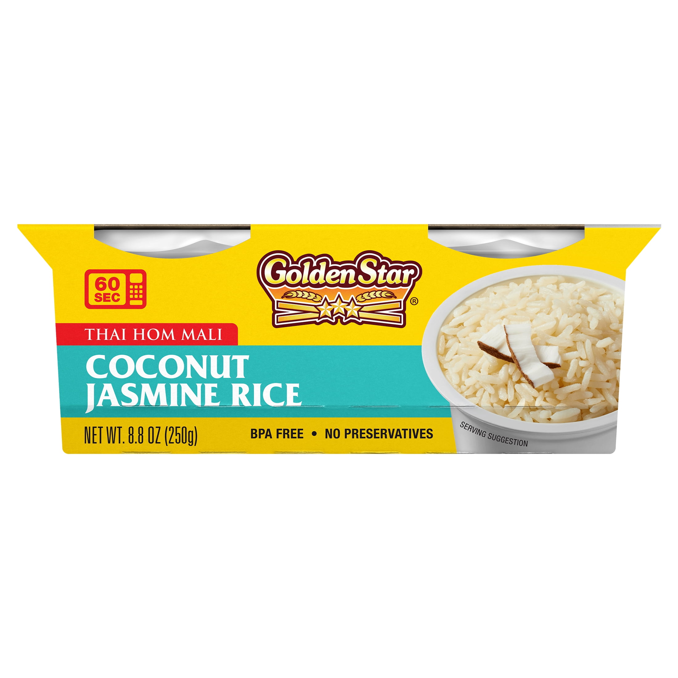 Packing Heat Rice Golden Star Coconut Jasmine Rice, Ready to Heat Microwaveable Cups, 4.4 ...