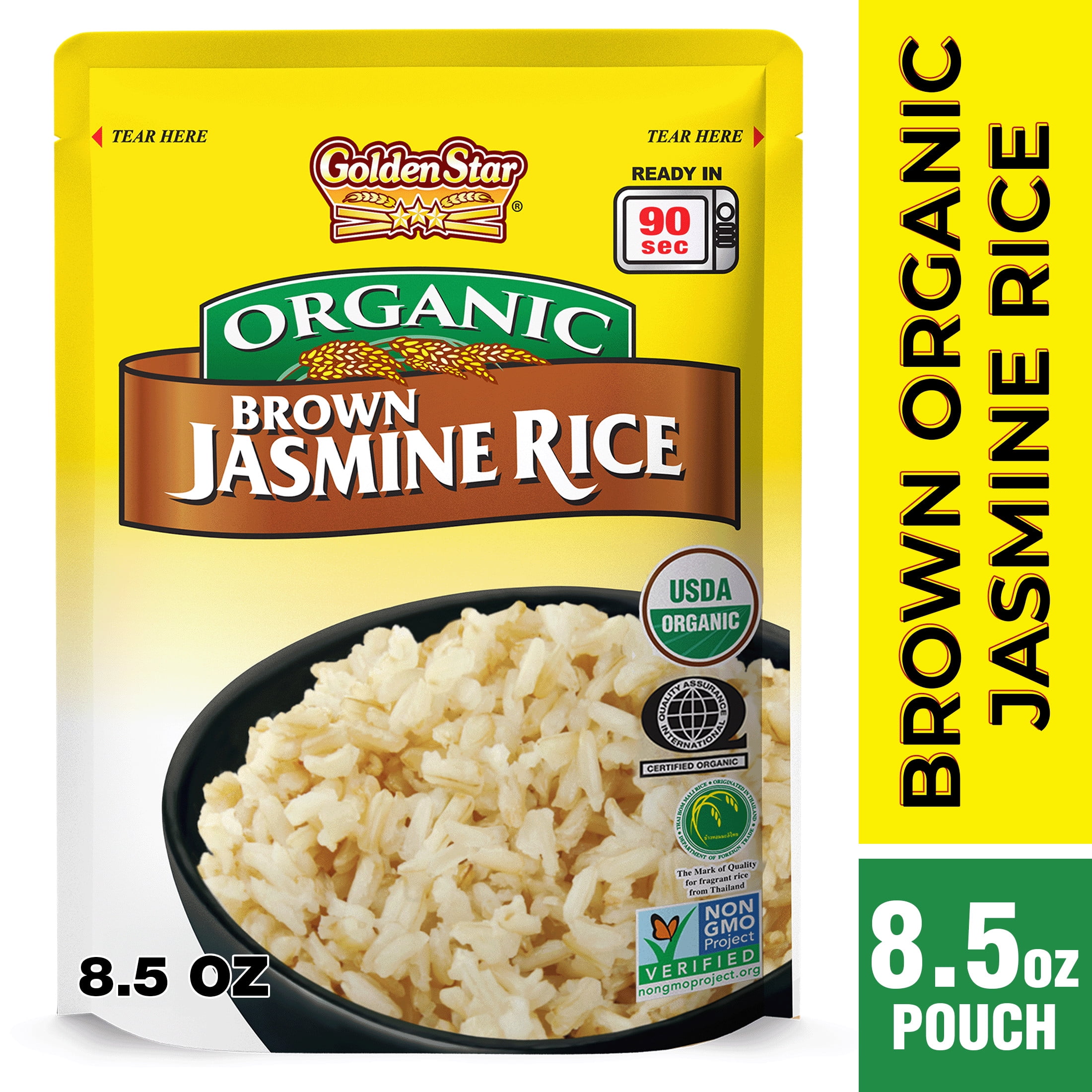 Golden Star Organic Jasmine Brown Rice, Ready to Heat Microwaveable Pouch, 8.5 oz