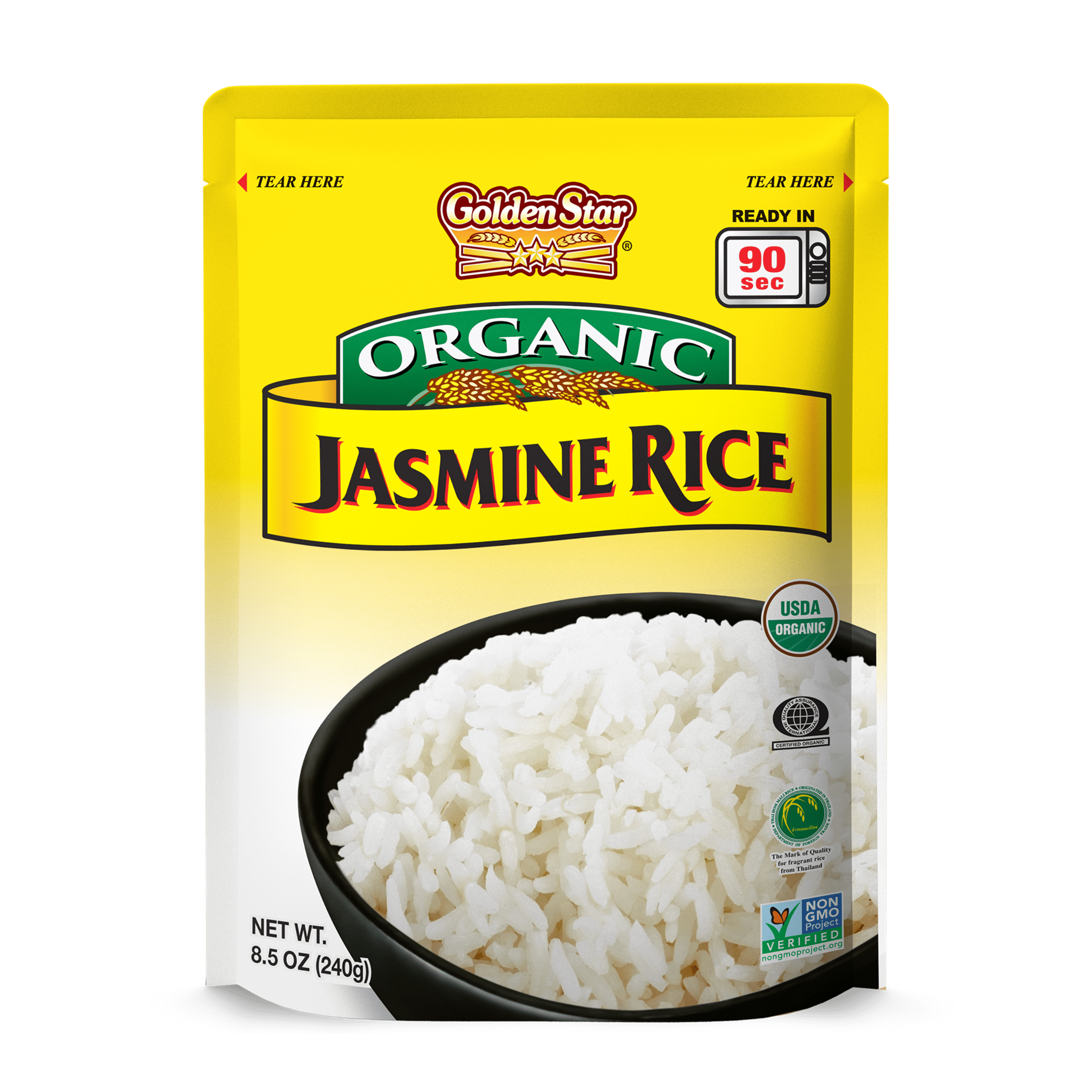 Golden Star Organic Jasmine White Rice, Ready to Heat Microwaveable Pouch, 8.5 oz