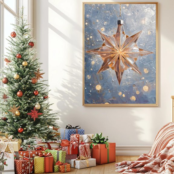 Golden Star Ornament Wall Art, Elegantprint, Festive Star Decoration, Modern Home Decor, Home Decor #19, Unframed Poster Size 8x12