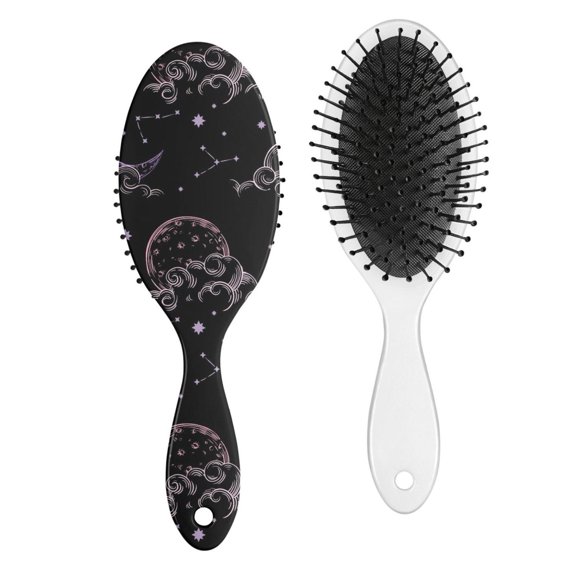 Golden Star Print Hair Styling Brush - Smoothing & Frizz-Control Paddle Brush, Spiritual & Mystical Theme