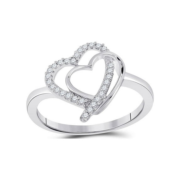 Golden Star Sterling Silver Womens Round Diamond Double Joined Heartss Love Ring 1/6 Cttw