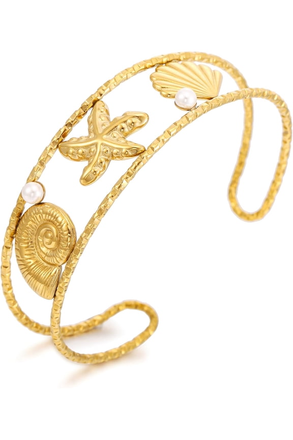 Golden Starfish Shell Bracelet, Summer Ocean-Themed Bracelet, Charming Jewelry for Women