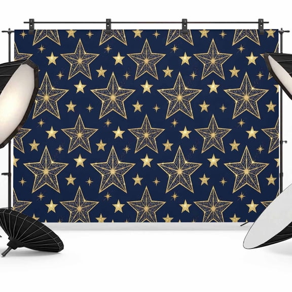 Golden Stars Backdrop for Photography, Art Bohemian Yellow Stars Navy Blue Midnight Sky Photo Backdrop Portrait Background Party Banner Photo Backgrounds for Studio Booth Props, 7x5ft