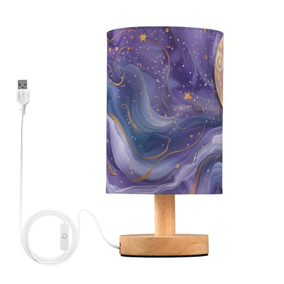 Golden Stars Crescent Moon Purple Wave Table Lamp with USB Port LED Warm Light Lamp Night Light Home Decor