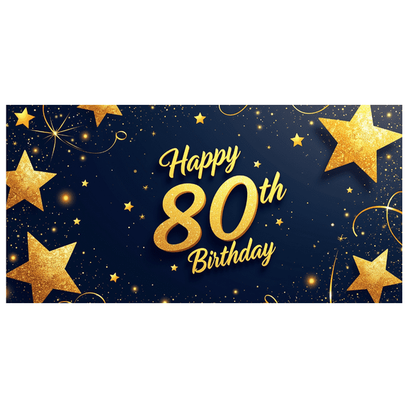 Golden Stars Happy 80th Birthday Celebration Banner for Party Backdrop and Decorations Ideal for Photography Background Birthday Party Supplies