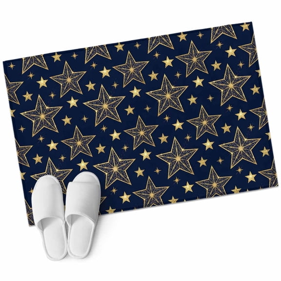 Golden Stars Washable Small Entryway Area Rugs 2'x3', Art Bohemian Yellow Stars Navy Blue Midnight Sky Low Pile Throw Rug Non-Slip Sturdy Edge Binding Carpet for Front Door Floor Room Entry