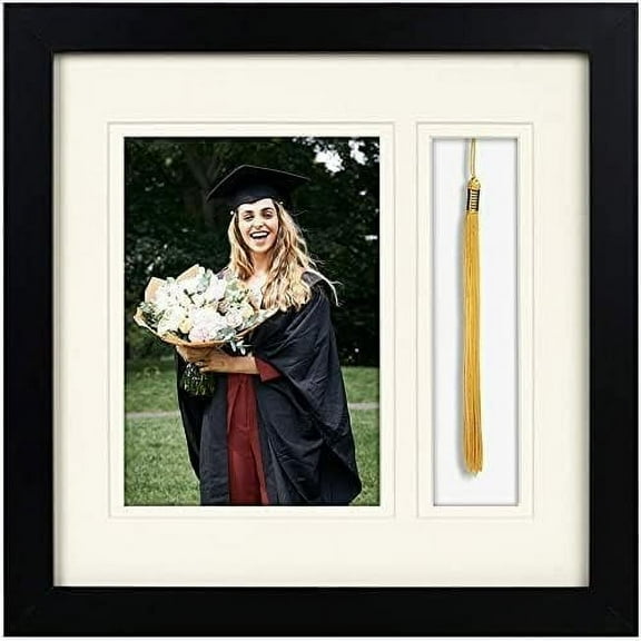 Golden State Art 10x10 Black Graduation Theme Picture Frame for 5x7 Photo and Tassel