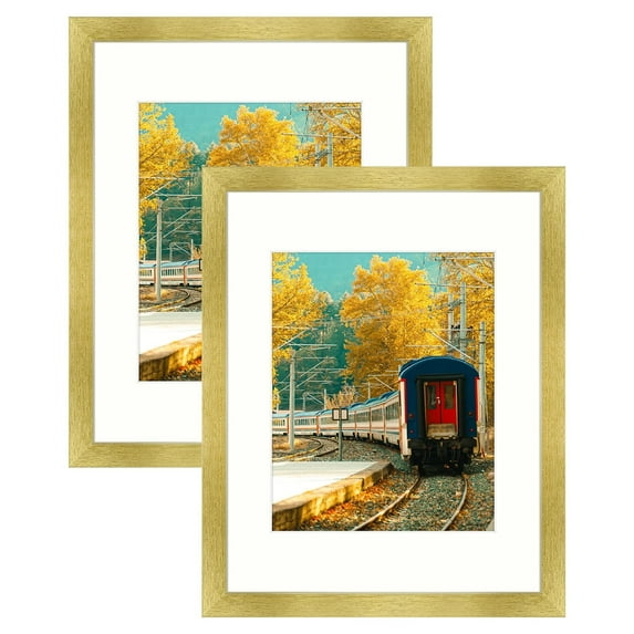 Golden State Art 11x14 MDF Picture Frames, Display 8x10 with Mat or 11x14 without Mat, Gold, 2 Pack