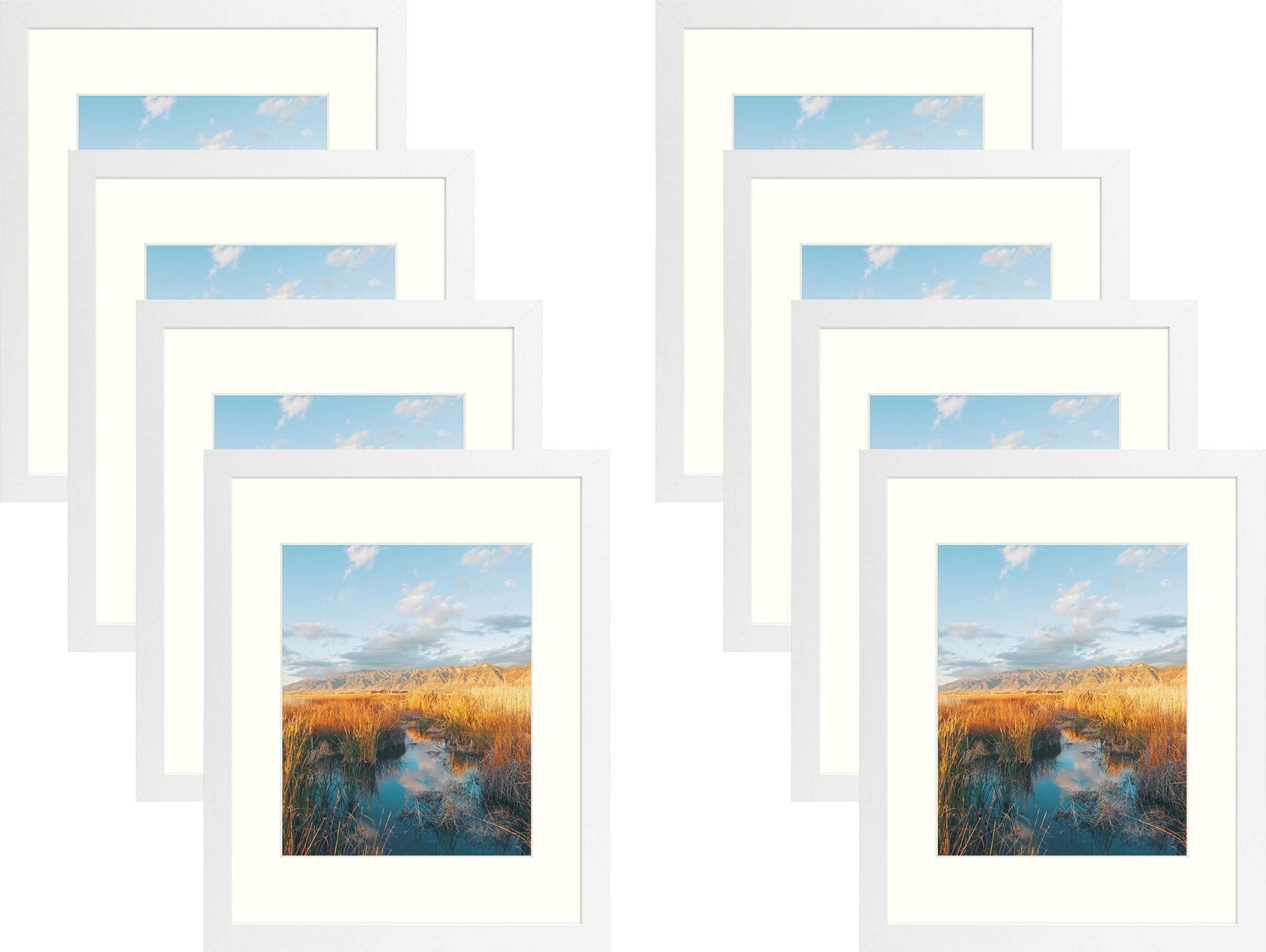 Golden State Art 11x14 White Gallery Wall Picture Frames Display 8x10 Photos, Pack of 8
