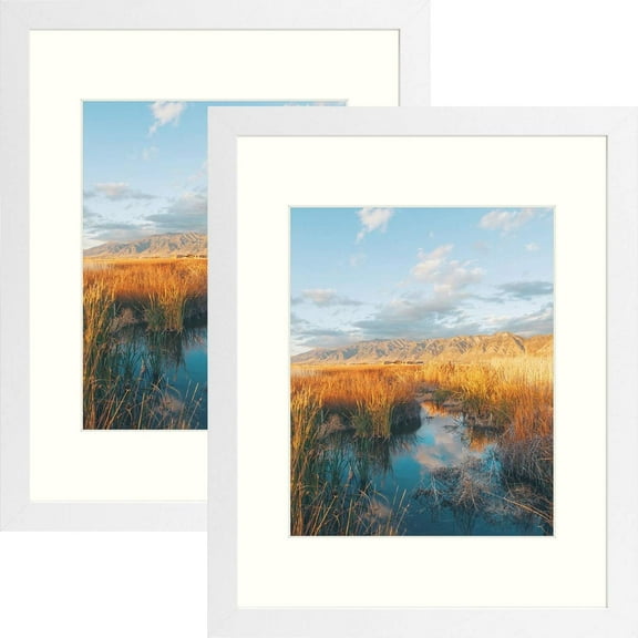 Golden State Art 11x14 White Picture Frames, with Mat for 8x10 Photos and Real Glass,  Pack of 2