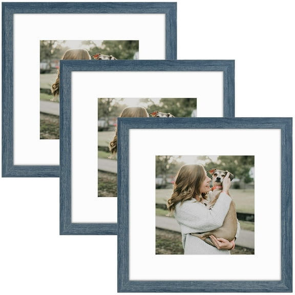 Golden State Art 12x12 Blue Gallery Wall Picture Frames Display 8x8 Photos, Set of 3