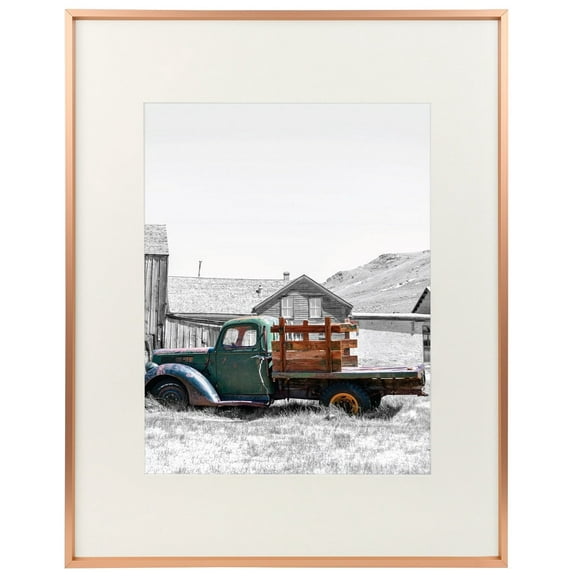 Golden State Art, 16x20 Classic Satin Aluminum Picture Frame with Mat for 11x14 Photos and Real Glass, Rose Gold