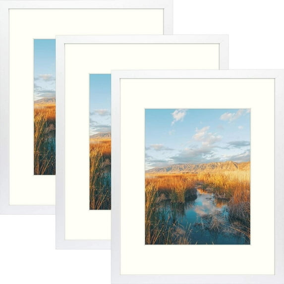 Golden State Art, 16x20 Wall Picture Frame with Ivory Mat to Display 11x14 Photos (White, 3-Pack)