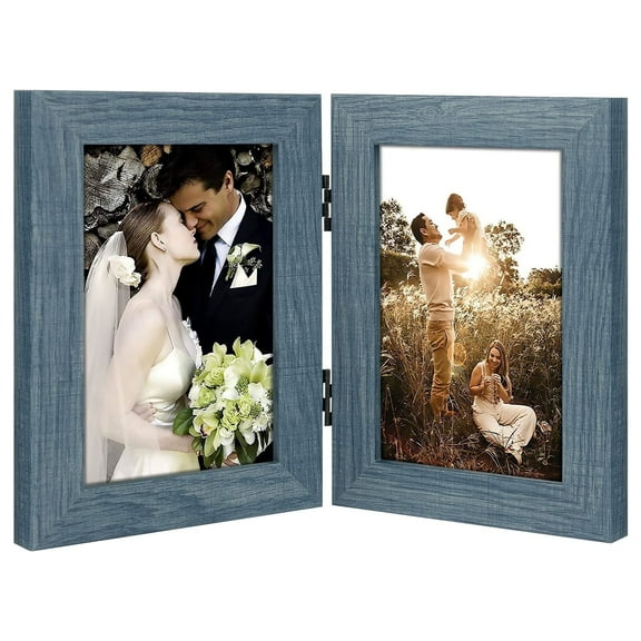 Golden State Art 2-Opening 4x6 Family Vertical Hinged Picture Frames with Real Glass, Blue, 1-Count