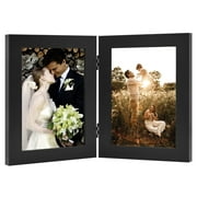 Golden State Art 2-Opening 5x7 Black Hinged Picture Frames with Real Glass, 1-Pack