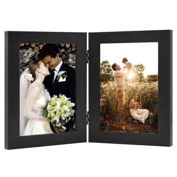 Golden State Art 2-Opening 5x7 Black Hinged Picture Frames with Real Glass, 1-Pack
