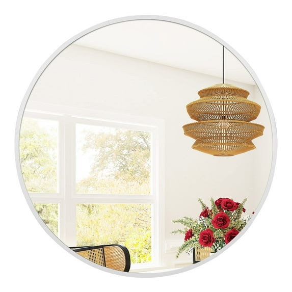 Golden State Art 20" White Round Wall Mirror, Decorative Aluminum Circular Mirror