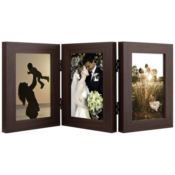 Golden State Art 3-Opening 4x6 Folding Hinged Picture Collage Frame, Brown, 1 Pack