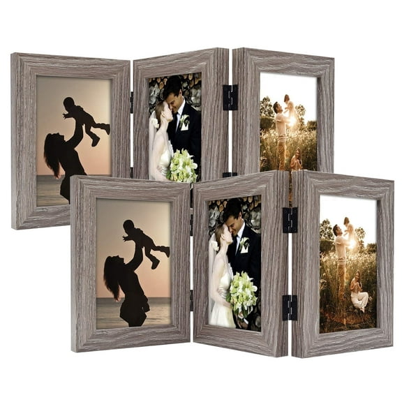 Golden State Art 3-Opening 4x6 Trifold Hinged Desk Top Decor Picture Frame, Grey, 2-Pack
