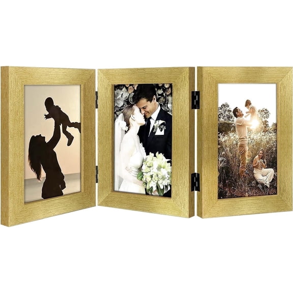 Golden State Art 3-Opening 4x6 Trifold Hinged Gold Table Top Picture Frame Home Decor