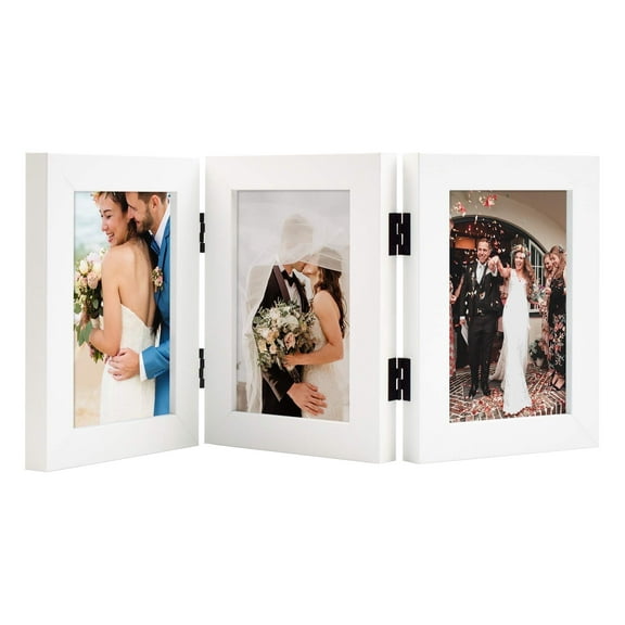 Golden State Art 3-Opening 4x6 Trifold Hinged Tabletop Collage Picture Frame, White, 1 Pack