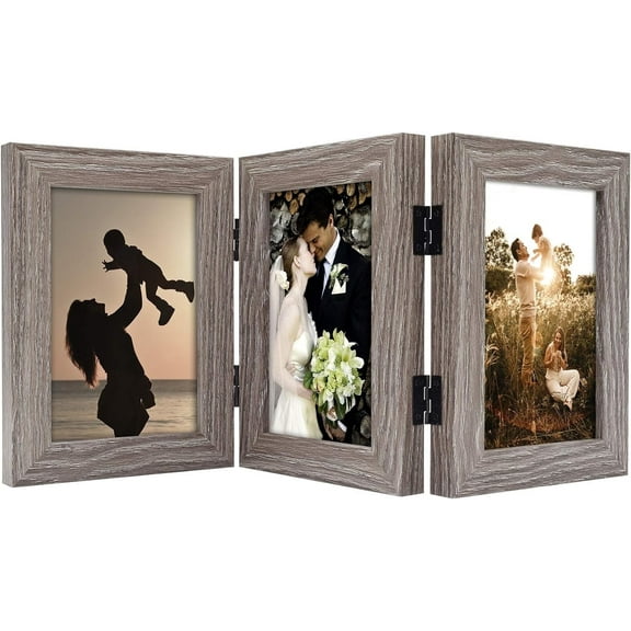 Golden State Art 3-Opening 4x6 Trifold Hinged Tabletop Display Picture Frame, Gray, 1-Pack