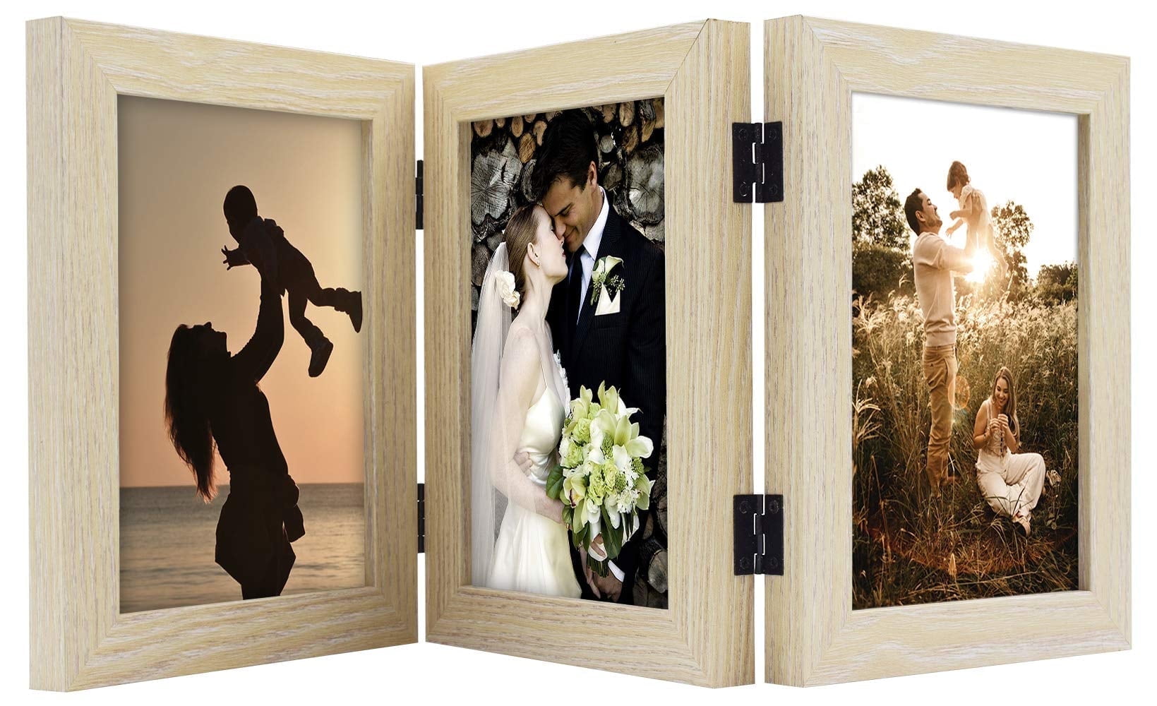 Golden State Art 3-Opening 5 x 7 Beige Trifold Hinged Picture Frames, 1 ...