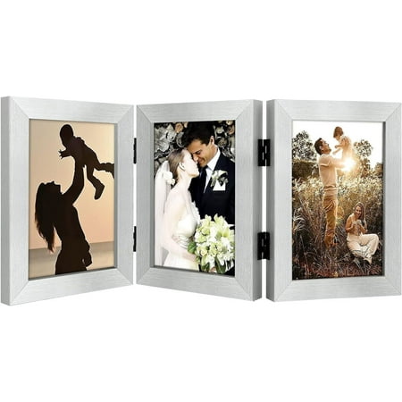 Golden State Art 3-Opening 5x7 Family Trifold Hinged Picture Collage Frame, Silver, 1-Pack