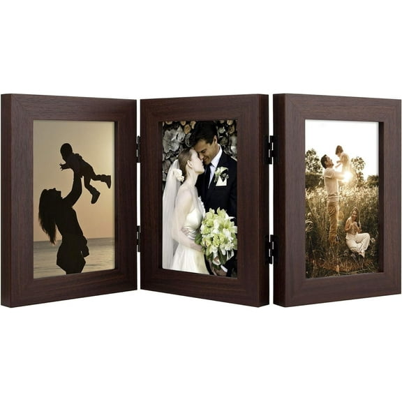 Golden State Art 3-Opening Photo Frame Triple Hinged, 4x6, Brown