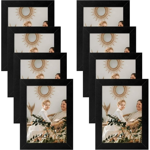 Golden State Art 5 x 7 Gallery Wall or Table Top Picture Frames with Plastic Cover, Black, Pack of 8