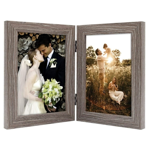 Golden State Art 5x7 2-Opening Hinged Folding Collage Picture Frames with Real Glass, Grey, 1-Pack