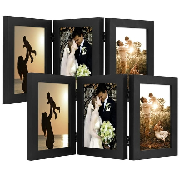 Golden State Art 5x7 3-Opening Trifold Hinged Collage Picture Frames with Real Glass, Black, 2-Pack