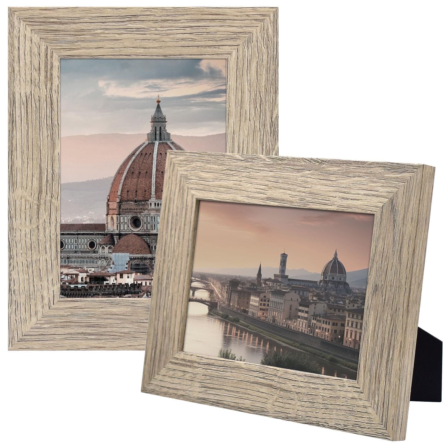 Golden State Art 5x7 Country Wood Grain Style Picture Frames, Tabletop and Wall Display, Beige, 2 Pack