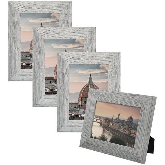 Golden State Art 5x7 Country Wood Grain Style Picture Frames, Tabletop or Wall Display, Gray, Pack of 4