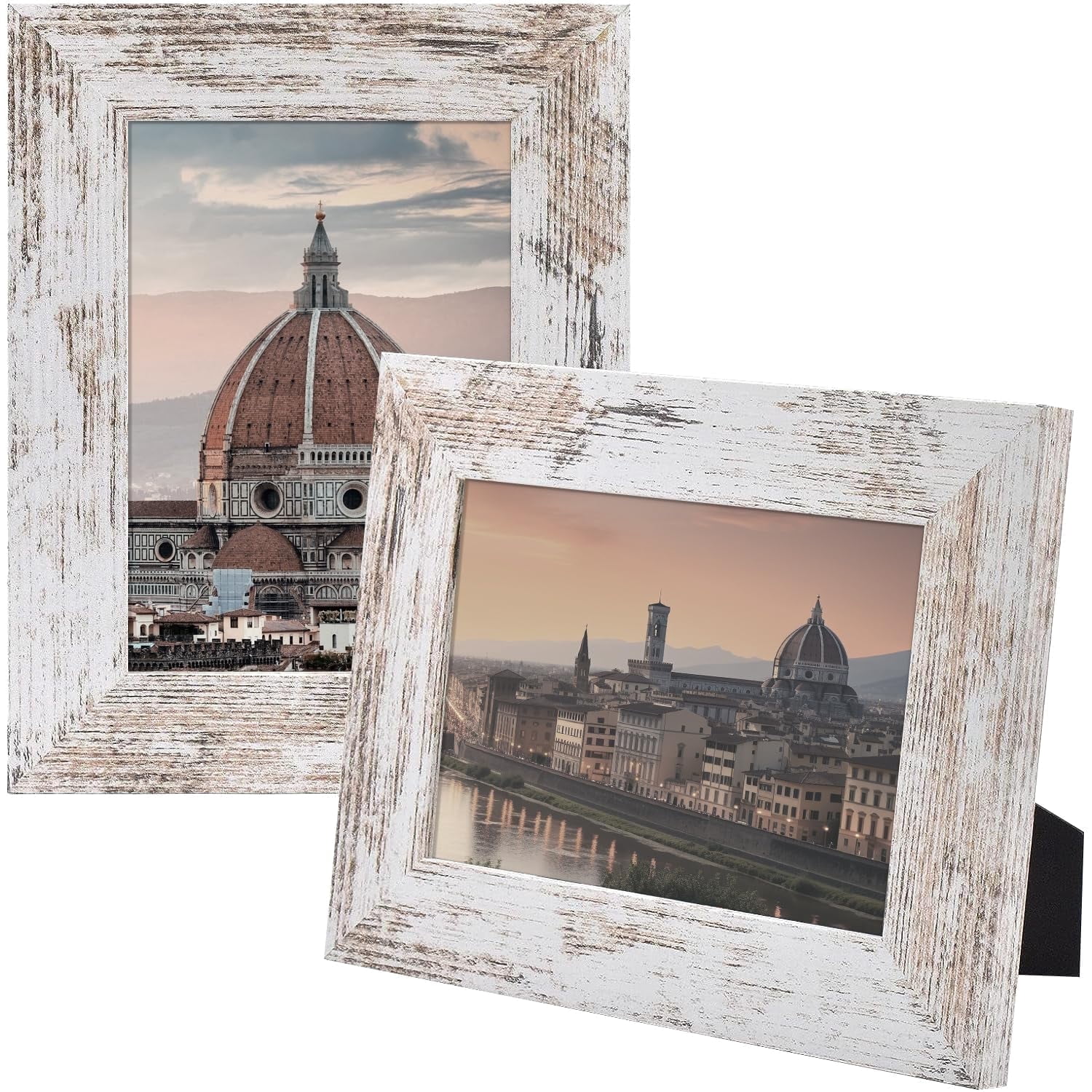Golden State Art 5x7 Country Wood Grain Style Picture Frames, Tabletop or Wall Display, White, Pack of 2
